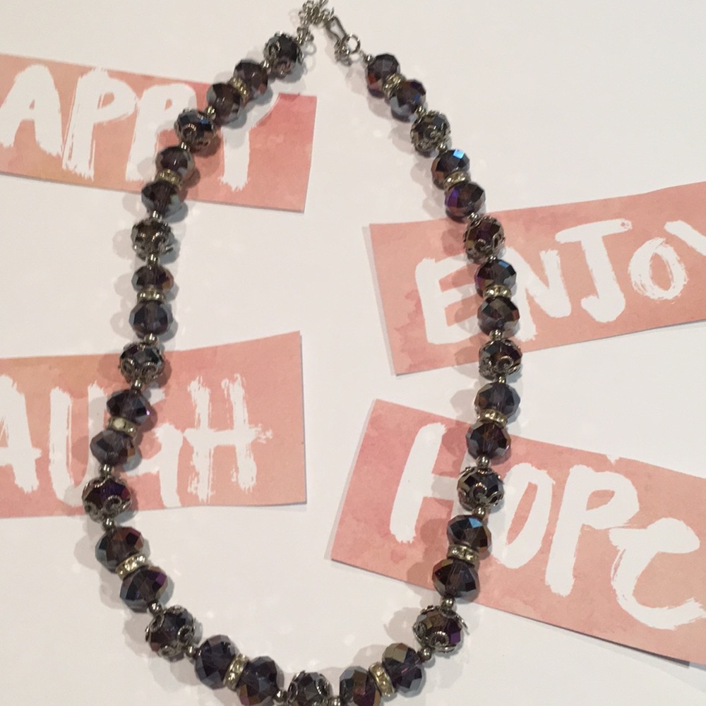 Deep purple beaded necklace shiny glittery stones